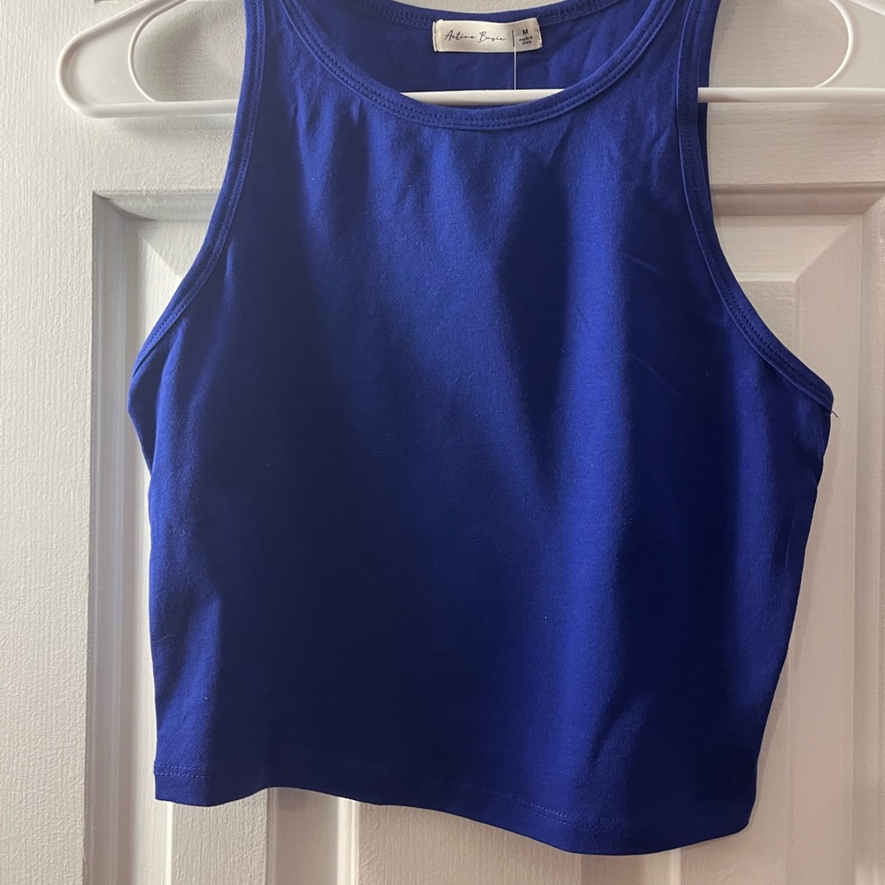 Active Basic Fitted Blue Crop Tank Top